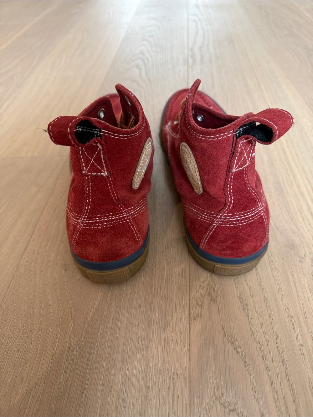 Converse Red Suede High-Top Moc Toe Sneakers - Picture 2 of 5